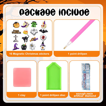 Umigy 16 Pcs Summer Halloween Diamond Art Magnets for Refrigerator Gnome Ghost Bat Cat Diamond Painting DIY Halloween Gems Art Kits for Adults Crafts Home Decor Gift