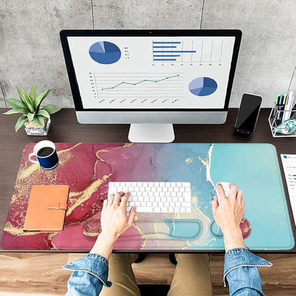 LATEEFAH Large Mouse Pad and Keyboard Wrist Rest, Desk Pad for Keyboard and Mouse, Extended Gaming Mouse Pad with Wrist Support, Waterproof Non-Slip Desk Mouse Mat for Office, Home