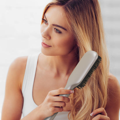 PRITECH Hair Straightening Brush Ionic 250-450°F Fasting Heating Anti-Scald & Auto-Off, Wide Plates Flat Iron Comb Teeth Dual-Voltage Straightener Hot Brush Ionizer Anti-Frizz (Black)