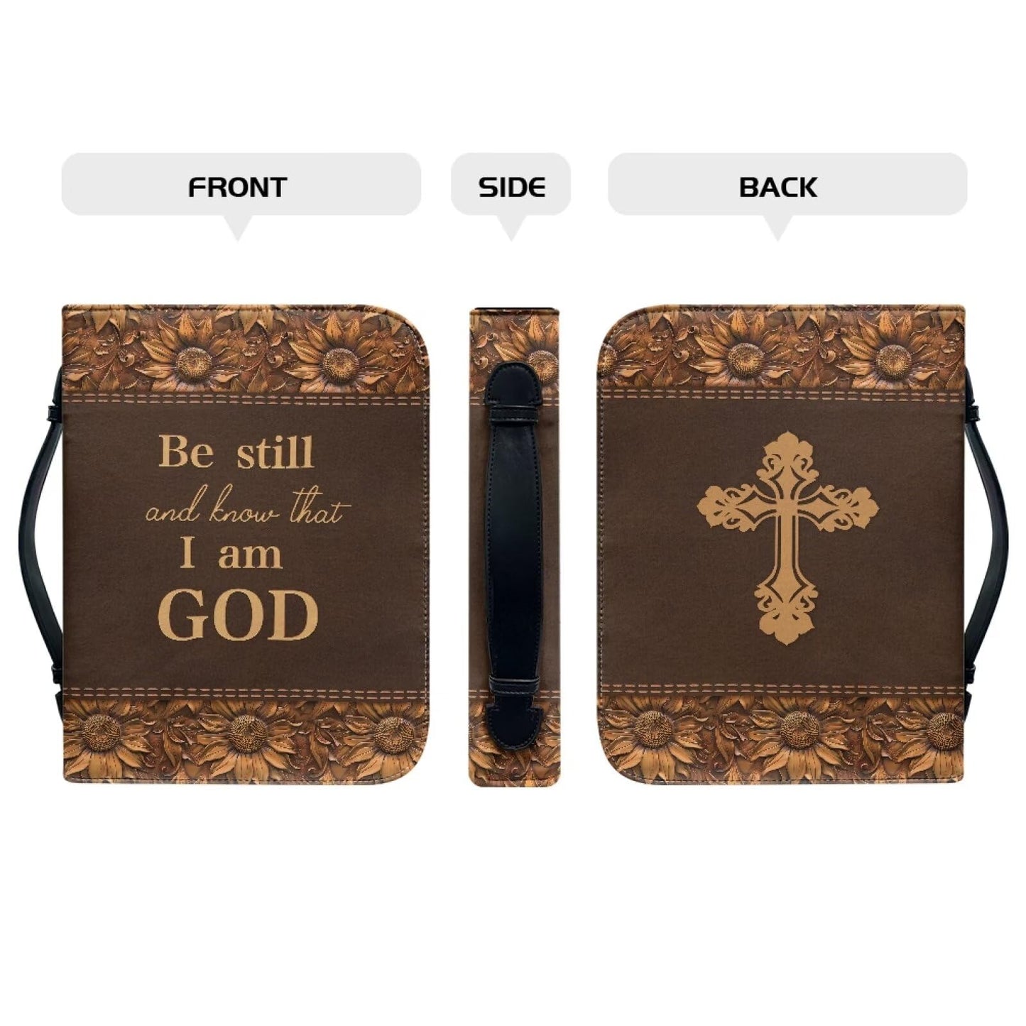 Panskyllis Be Still and Know That I am God Verses Bible Cover Case for Women Leather Book Carrying Case with Zipper and Handle Scratch Dirty Proof Church Bag Size M-2XL