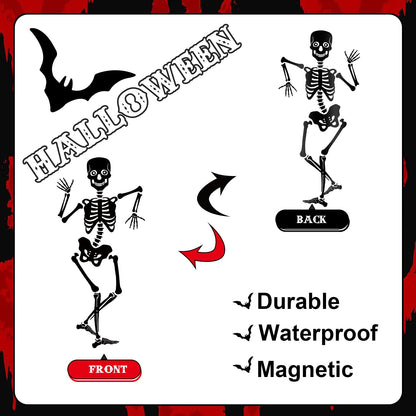 JarThenaAMCS 31Pcs Halloween Garage Decoration Magnet Stickers Black Dancing Skeleton Bat Refrigerator Decals for Home Party Room Garage Door Car