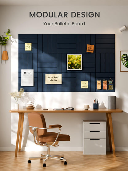 Bumusty Large Cork Board Alternative-48 x 36" Felt Bulletin Board Tiles, with 30 Pushpins, 70 Adhesive Tabs, Bold-Stripe 12-Pack, Cork Boards for Office Push Pin Board Felt Board-Carbon Blue