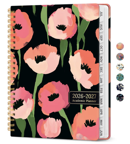Planner 2026-2027, Academic Year Weekly and Monthly Calender Planner, from Jul 2026 - Jun 2027, Spiral Bound School Planning Book, Perfect for Teacher, Student, Women & Men, A5 (6.3" x 8.5"), Midnight Poppies