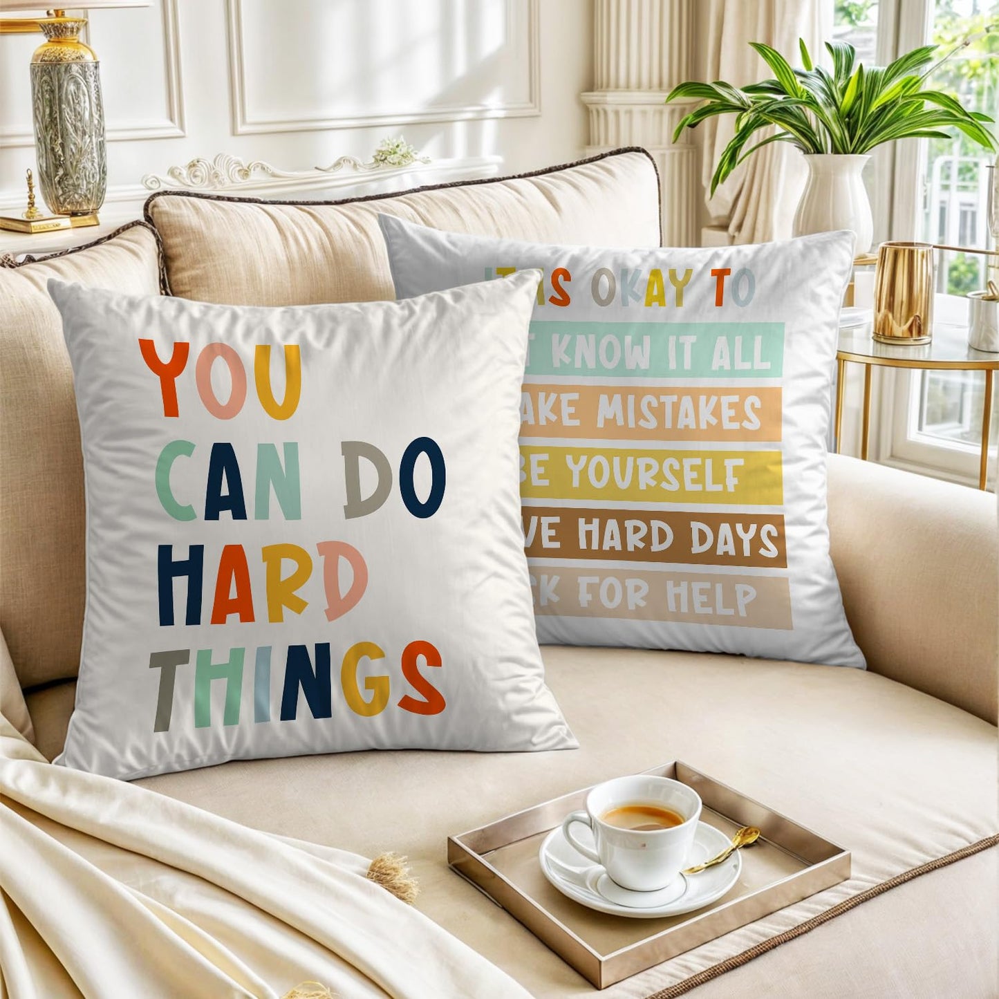 Palasarkaaa You Can Do Hard Things Inspirational Encourage Throw Pillow Cover 18x18 Inch for Son Daughter Teenager, Home Mental Health Therapist Office Decorative Cushion Covers