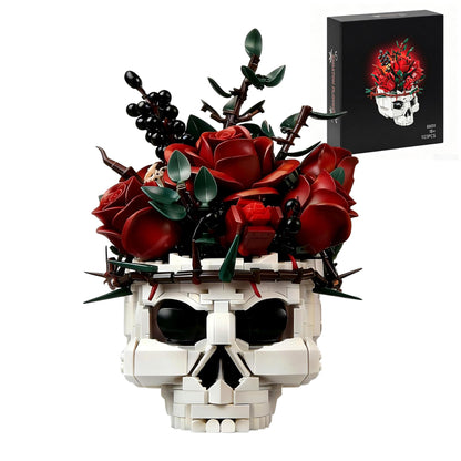 HUNKING Gothic Skull Roses Flower Bouquet Building Set, Botanical Skeleton Pot Collection Building Blocks for Adults, Horror Plants Flower Table Home Decor, Goth Gift for Valentine Mother's Day