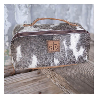 STS Ranchwear Women's Genuine Full Grain Leather Cowhide Elise Makeup Bag - Portable Durable Compact Travel Zipper Handbag Organizer Bag