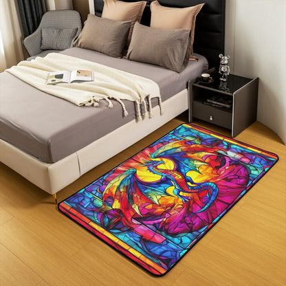 Flying Dragon Kids Area Rug,Western Wing Dragon Gothic Halloween Mats Rugs for Boys Girls,Geometric Abstract Modern Bath Carpets,Rainbow Retro Bath Rugs,Absorbent Floor Mats,5'x6'6''