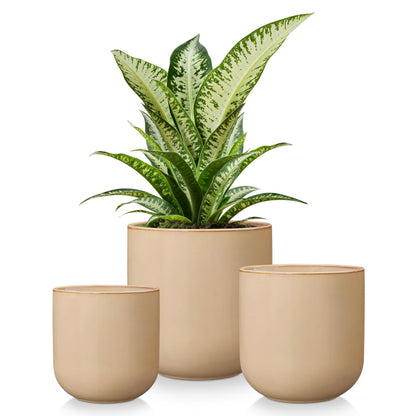 vancasso Ceramic Plant Pots, 4+5+6 inches, Set of 3, Planters with Drainage Hole, Flower Pots Planters Pots for Indoor Plants, Modern Indoor Decorative Garden Pot, Home Decor, Brown