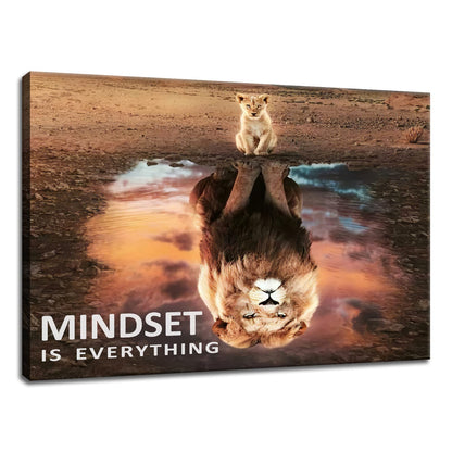 Motivational Canvas Wall Art Mindset is Everything Inspirational Entrepreneur Quotes Posters Print Artwork Small Lion Big Lion Painting Picture for Home Office Framed Ready to Hang [18''W x 12''H]