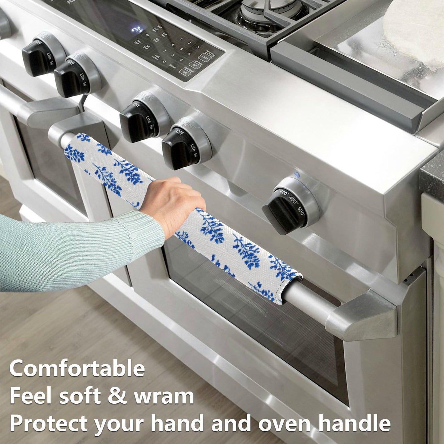 QwThum Small Bluebonnet Flower Refrigerator Handle Covers Set of 2 Door Handle Covers for Fridge Oven Microwave Appliance Washable Decor Non-Slip Dishwasher Door Cloth Protector 14x5.5in