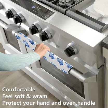 QwThum Small Bluebonnet Flower Refrigerator Handle Covers Set of 2 Door Handle Covers for Fridge Oven Microwave Appliance Washable Decor Non-Slip Dishwasher Door Cloth Protector 14x5.5in