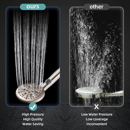 Cobbe 9-Function Shower Head with Built-in Power Spray, 1.8 GPM Water Saving ON/OFF Toggle Switch, High Pressure Handheld Showerhead with 1-Click Pause Button, Brass Bracket & 6ft Hose, Brushed Nickel
