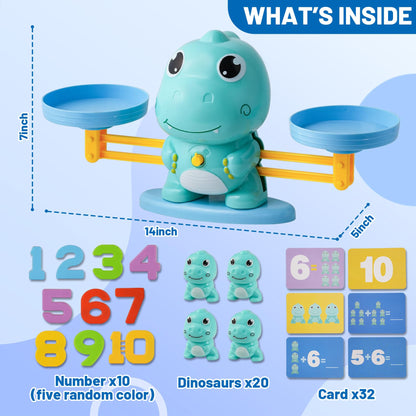 ISMETACU Dinosaur Math Balance Toy for Kids Ages 3-7, Montessori Number Blocks Learning & Educational Dinosaur Toys for Kids 3-5 and Math Games for Kids 5-7,Ideal Gift for Kids (Basic Blue)