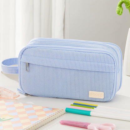 Sooez High Capacity Pencil Case, Soft Corduroy Pencil Pouch with 4 Compartments, Multiple Pockets, Large Pencil Bag with Sturdy Zipper, Cute Pencil Case Pouch Organizer for Student Teen Girls, Black
