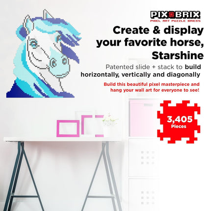 Pix Brix Pixel Art Puzzle Bricks - Star Stable’s Starshine, 3,405 Pieces - Interlocking Building Bricks, Pixelate Your Favorite Horse in 2D or 3D Version - Stem Toys, Ages 6 Plus