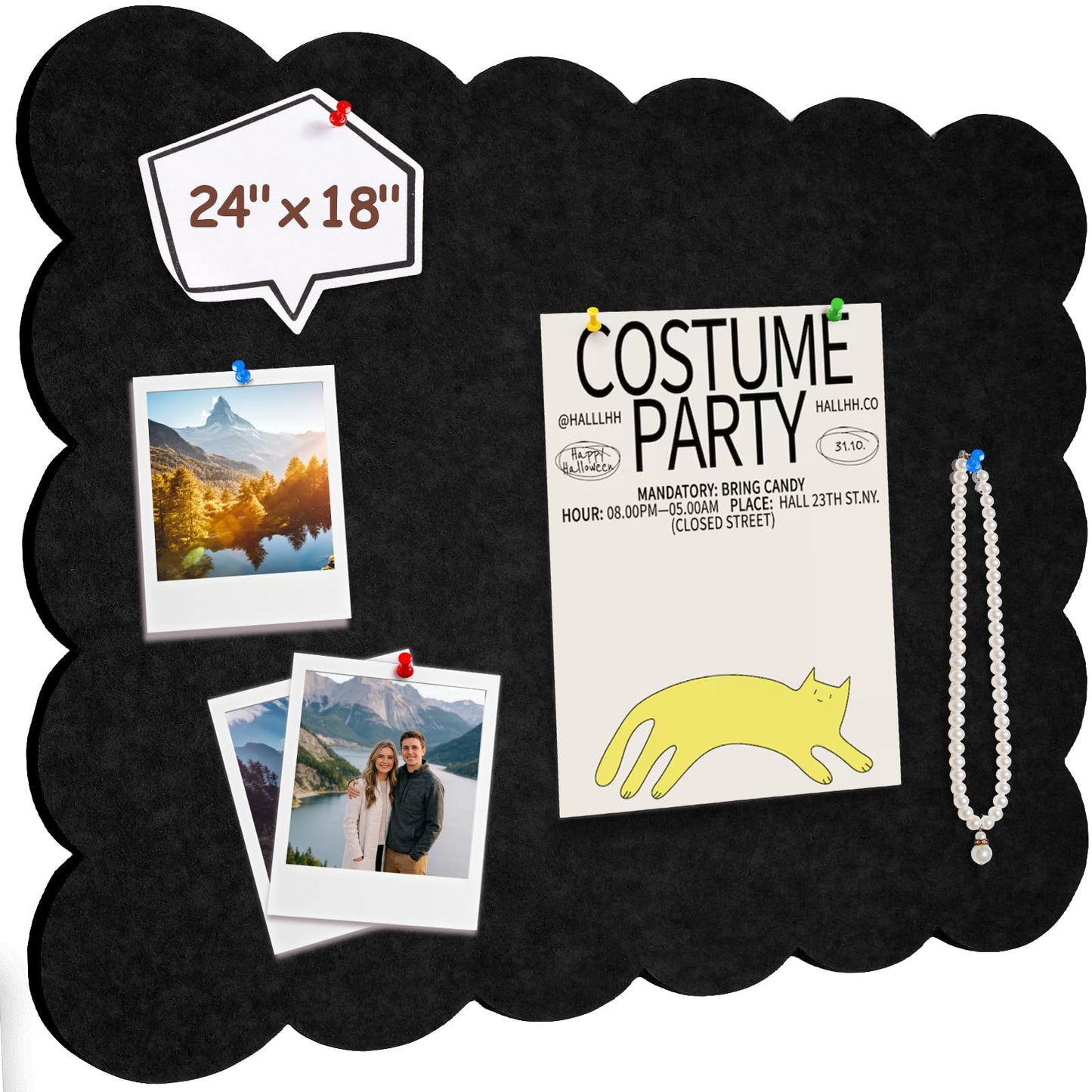 Felt Bulletin Board 24" x 18" Cork Board Alternative,Decorative Felt Pin Board Foldable Cork Boards for Walls Self-Adhesive Cork Board for Home Office Classroom Pin Board (Black)