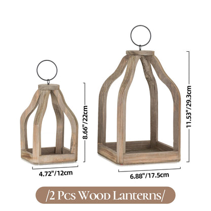 Staymoment Wood Lanterns Decorative Indoor: Farmhouse Hanging Candle Holder Set of 2 Brown Table Centerpiece Fireplace Mantle Shelf 11" & 8" Rustic Home Decor Fall Ornaments