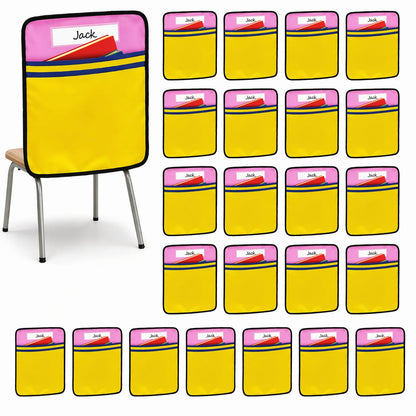 24Pcs 17 * 19 Inch Classroom Seat Back Organizer, Back to School Chair Pockets with Name Tag, Chair Hanging Bag Seat Sacks Suitable for Families Kindergarten Primary School After-School Care Room