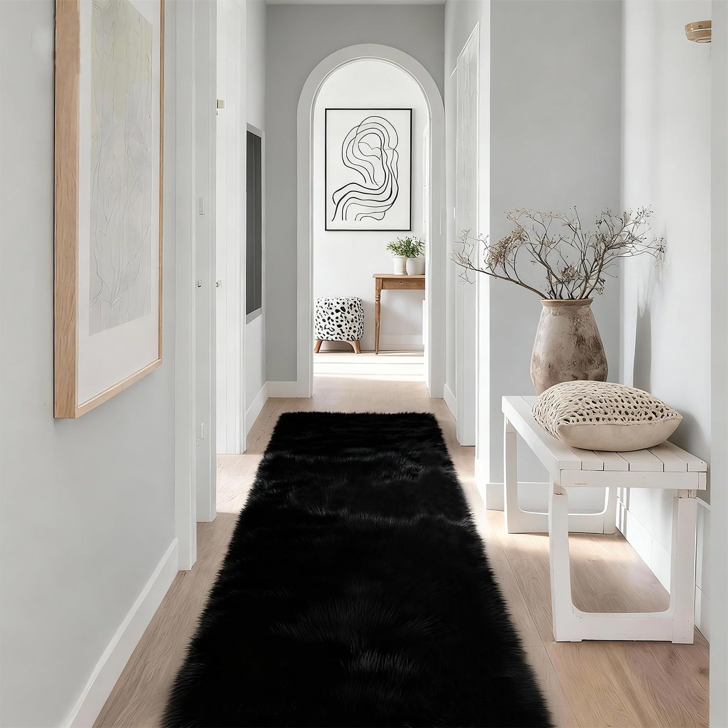 SWGRT 2x6 Solid Fluffy Black Area Rug – Washable, Durable, Small Bedroom Runner Rug, Non-Slip Shag Rugs for Hallway, Living Room, Bedroom, Bedside, Dorms, Kids Room, Nursery Rooms, Soft Indoor Carpet