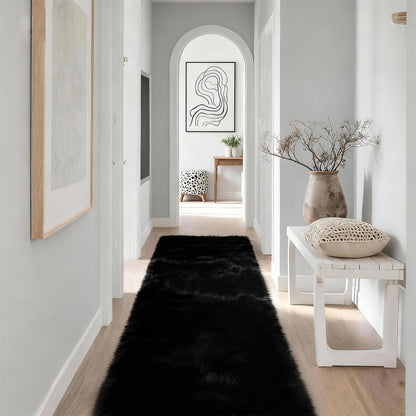 SWGRT 2x6 Solid Fluffy Black Area Rug – Washable, Durable, Small Bedroom Runner Rug, Non-Slip Shag Rugs for Hallway, Living Room, Bedroom, Bedside, Dorms, Kids Room, Nursery Rooms, Soft Indoor Carpet
