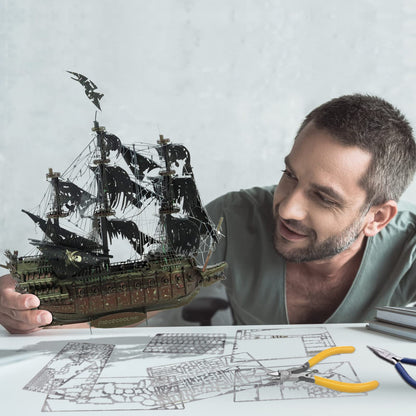 Piececool 3D Puzzles with DIY Tool Sets, Flying Dutchman Pirate Ship Model Building Kits, Difficult 3D Metal Puzzles for Adults, Great Christmas Birthday Gifts