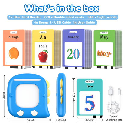 Kidzdo 520 ABCs Talking Flash Cards, Easter Stuff Birthday Gifts for 2 3 4 5 6 Year Old Boys Girls, Early Education Learning Toys, Autism Sensory Toys for Autistic Kids Ages 2-6, Blue