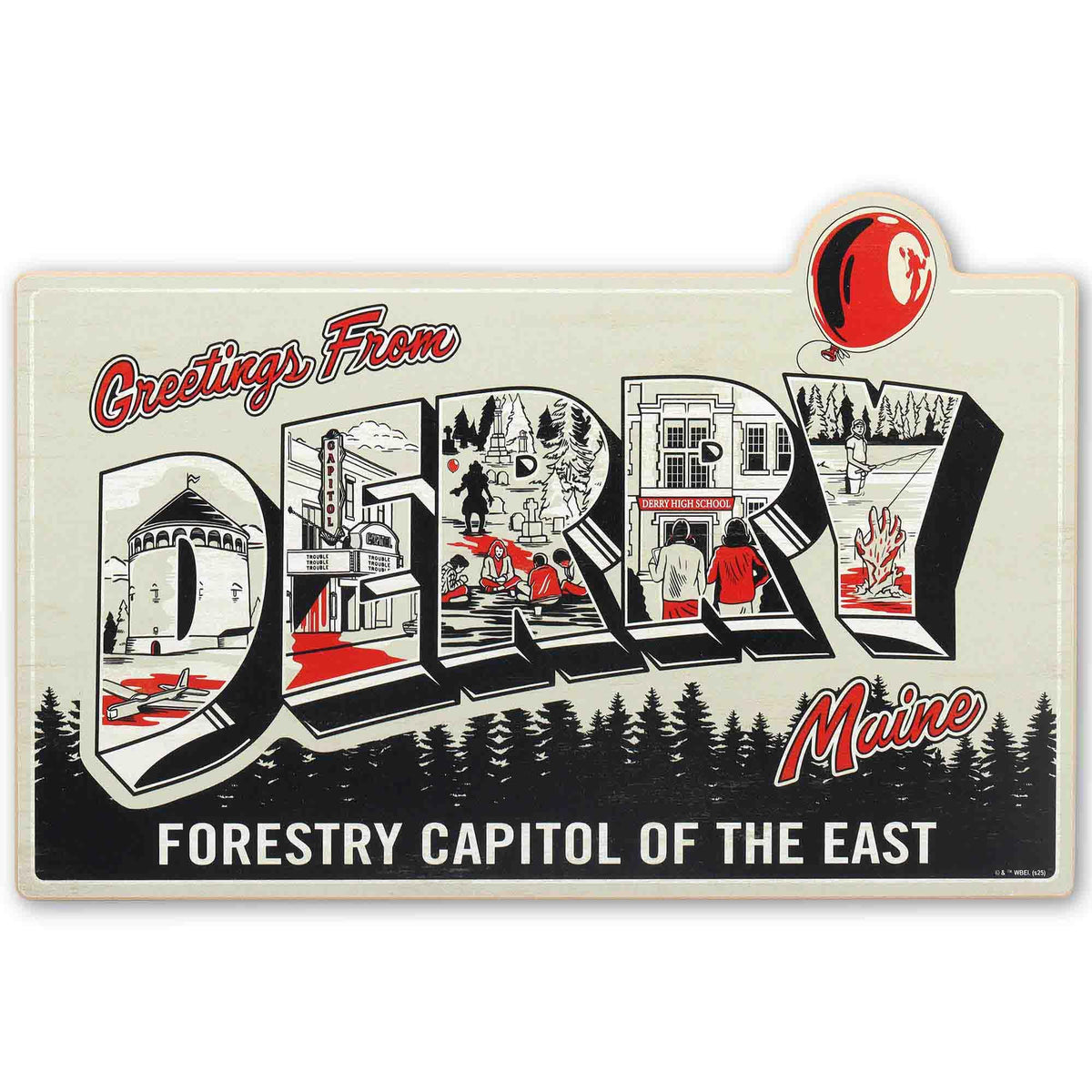 Open Road Brands It: Welcome to Derry Wood Wall Art - Greetings from Derry Sign for Movie Room or Halloween Decor