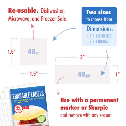 Dry Erase Stickers 96pk 1x3 & 1.5in, Reusable White Spice Jar Pantry Labels