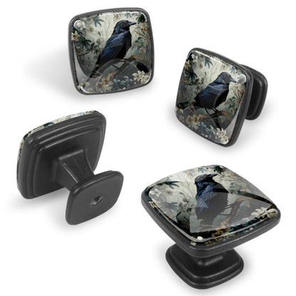 Anna Cowper 4 Pack Kitchen Cabinet Knobs Forest Raven, Black Drawer Knobs Square Knobs for Cabinets and Drawers Single Hole Cabinet Hardware Cupboard Dresser Knobs