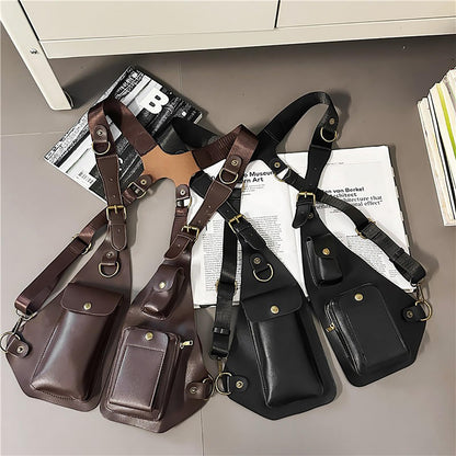 Sakufuf Double Underarm Shoulder Bag Armpit Holster Bag For Men Anti-theft Strap Concealed Phone Wallet Pouch(brown)