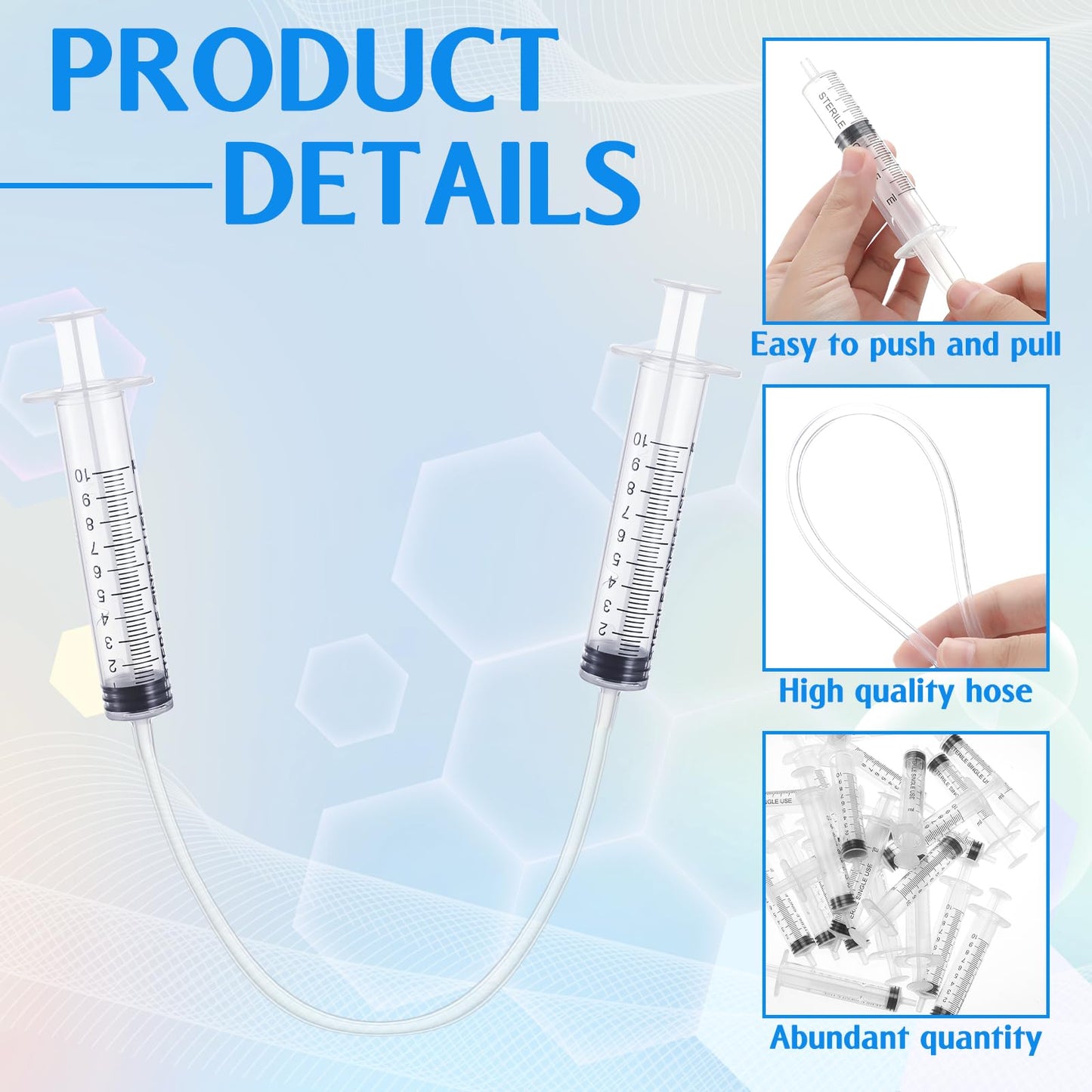 Threlaco 24 Pcs Hydraulic and Pneumatic Kit 10ml Plastic Syringe with 12 Pcs 20in Vinyl Handy Tubing for Science and Engineering Projects for Back to School Classrooms Scientific Labs