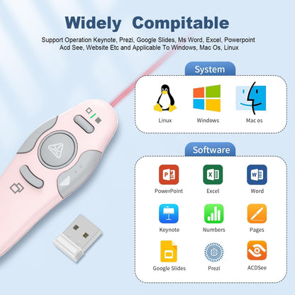 QUI Presentation Clicker Wireless Presenter Remote Clicker for PowerPoint Presentation Remote, PowerPoint Slide Advancer for Mac/Windows/Google Slide/Keynote, Pink, A