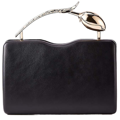 louceko PU Leather Handbag Detachable Chain Crossbody Shoulder Evening Bag Clutch Purse for Women Formal Wedding Party Prom, Metal Rose Handle, Black, 2510