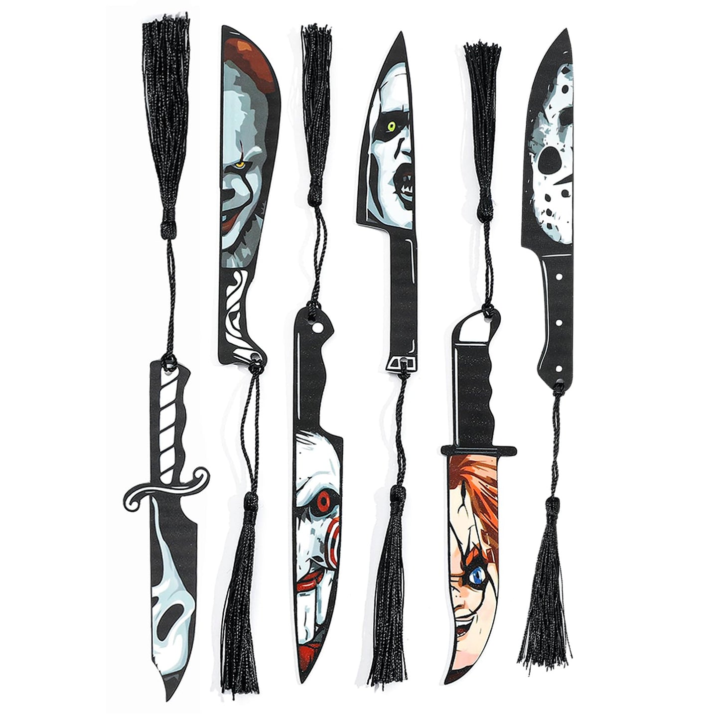 6PCS Horror Movie Dagger Acrylic Bookmarks - Durable Scary Knife Bookmark for Women or Men, Reading Accessories for Book Lovers, Spooky Halloween Gift (Knife Bookmarks)