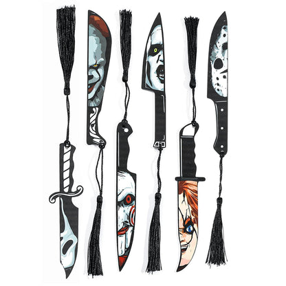 6PCS Horror Movie Dagger Acrylic Bookmarks - Durable Scary Knife Bookmark for Women or Men, Reading Accessories for Book Lovers, Spooky Halloween Gift (Knife Bookmarks)