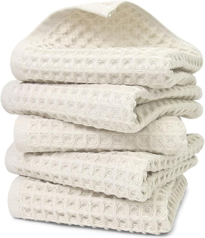 Jacquotha Waffle Hand Towels 5-Piece – Cotton, Quick Dry, Lint Free, 13” x 29”