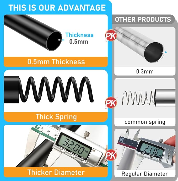 MEXAU Black Tension Curtain Rod 40-148 Inch Long Tension Rod 1.26" Spring Tension Curtain Rod Adjustable Curtain Rods No Drilling Tension Shower Rod Curtain Tension Rod for Bathroom Windows Doorways