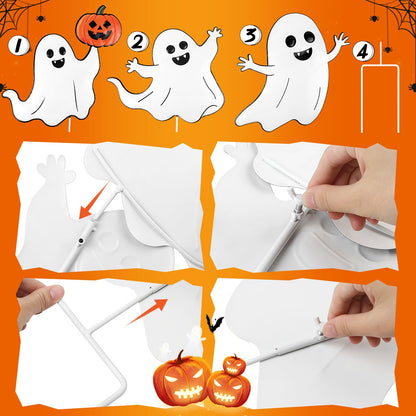 TaoQ C Halloween Ghost Yard Signs Metal Ghost Yard Sign with Pumpkin Halloween Metal Garden Stakes for Outdoor Garden Lawn Patio Pathway Horror Party Decorations