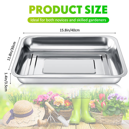 FillTouch 10 Pcs Stainless Steel Seed Starter Tray, Stainless Metal Garden Trays, Nursery Seedling Pots for Collection Transplantation & Propagation Flats, No Drain Holes(15.8 x 11.8 x 1.4 Inch)