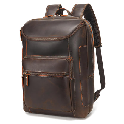 LANNSYNE Full Grain Leather Backpack For Men, 17" Laptop Backpack, Casual Outdoor Business Travel Rucksack, YKK Zippers