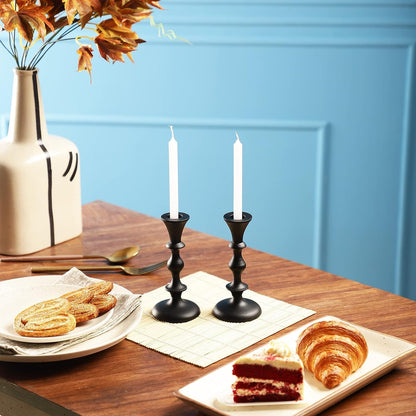 Black Candle Holders Set of 2 Decorative Centerpiece Table Candlesticks Holders for Taper Candles Home Decor Easter Candle Holders for Dinner Party Wedding Decorations