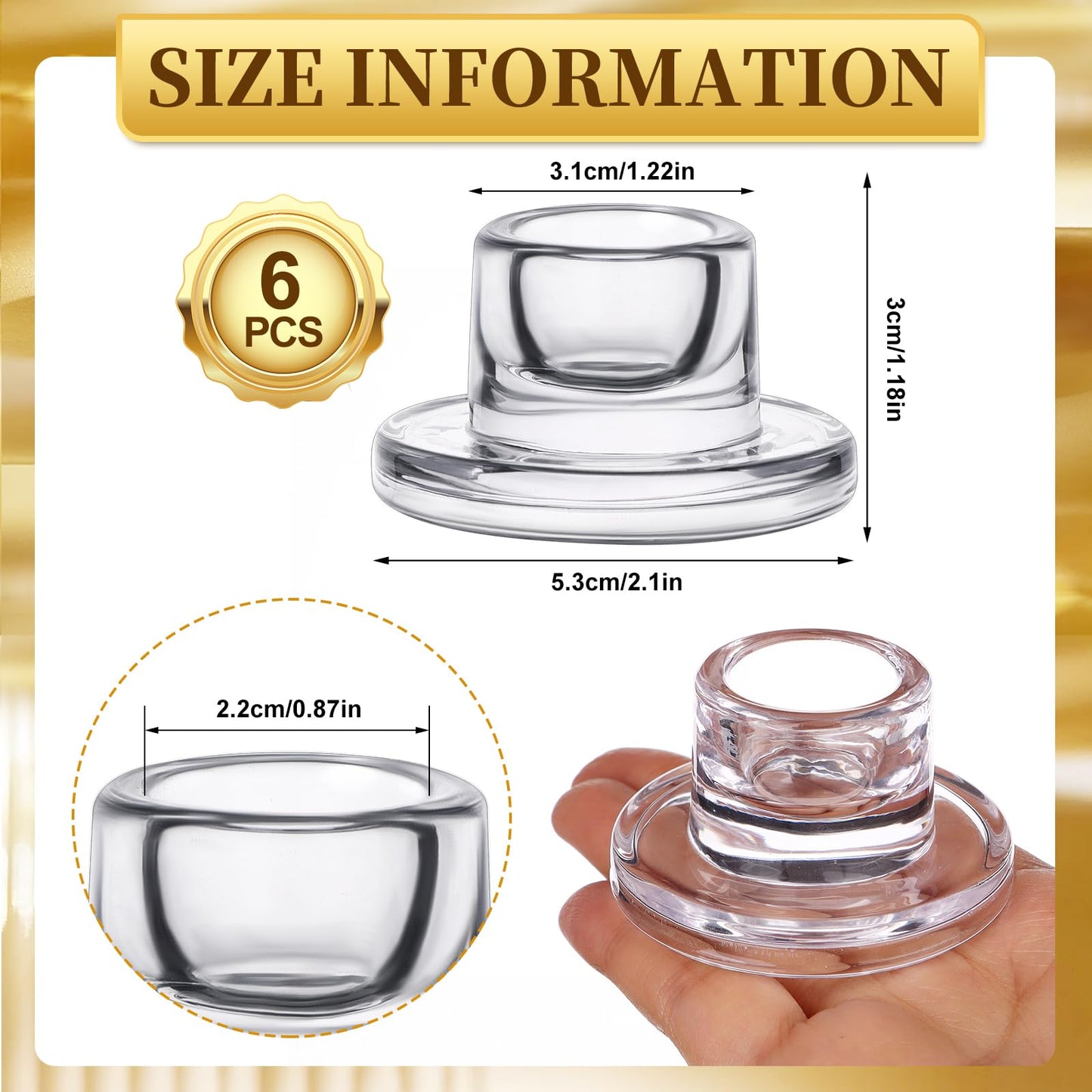 6 PCS Glass Taper Candle Holders Bulk Candlestick Holders Clear Short Tapered Candle Stick Holder Decor Set for Table Centerpiece Wedding Party Advent Christmas Home Decorations (6, Clear)
