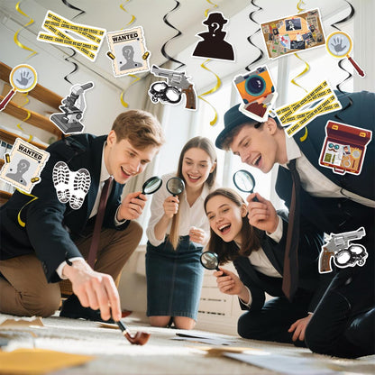30PCS Detective Murder Hanging Swirls Mystery Detective Party Decorations Crime Scene Ceiling Swirls Murder Dinner Evidence Marks Party Supplies