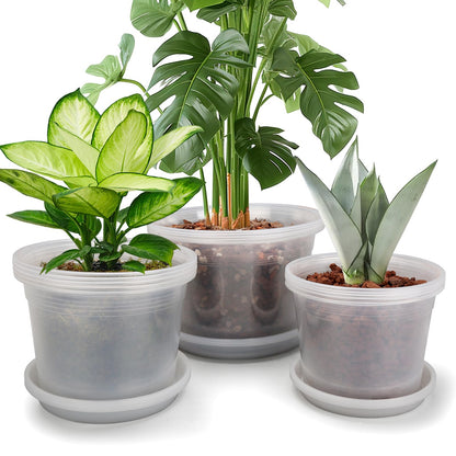 HKKZYT 8/10/12 Inch Clear Nursery Pots with Drainage and Sacuers, 15 Pack Plastic Pots for Plants Indoor Outdoor, Variety Large Clear Pots for Flowers, Succulents (8/10/12inx5pcs)