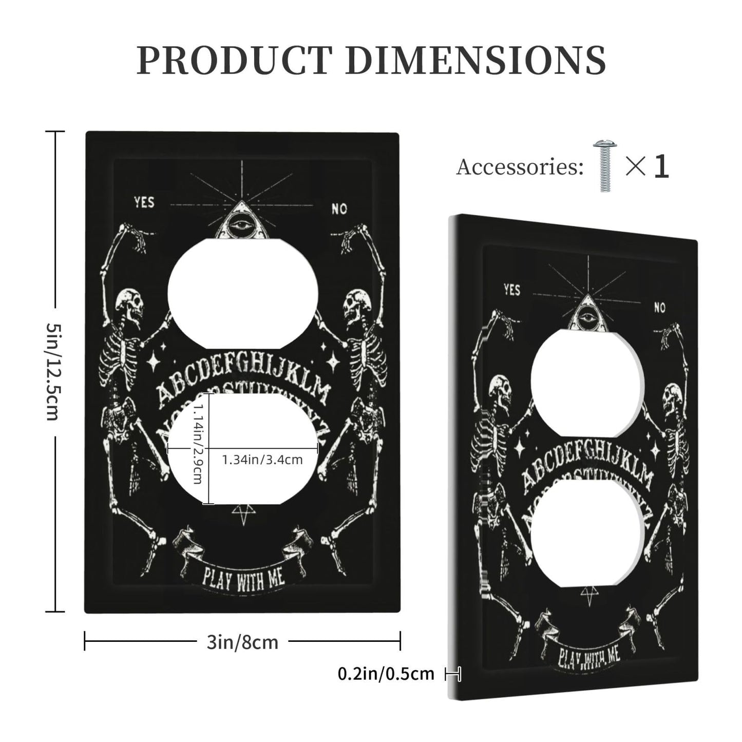 Decorative Dark Skull Gothic Skeleton Duplex Wall Plate 1-Gang Receptacle Outlet Cover Cool Halloween Funny Hippy Mystic Eyes Lovers Aesthetic Electrical Light Faceplate Switch Plate Covers