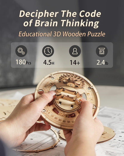 ROKR 3D Wooden Puzzles for Adults-LED Illuminated Wooden Globe Puzzle-Model Building Kits-Room Decor for Teen Girls Boys Women Men