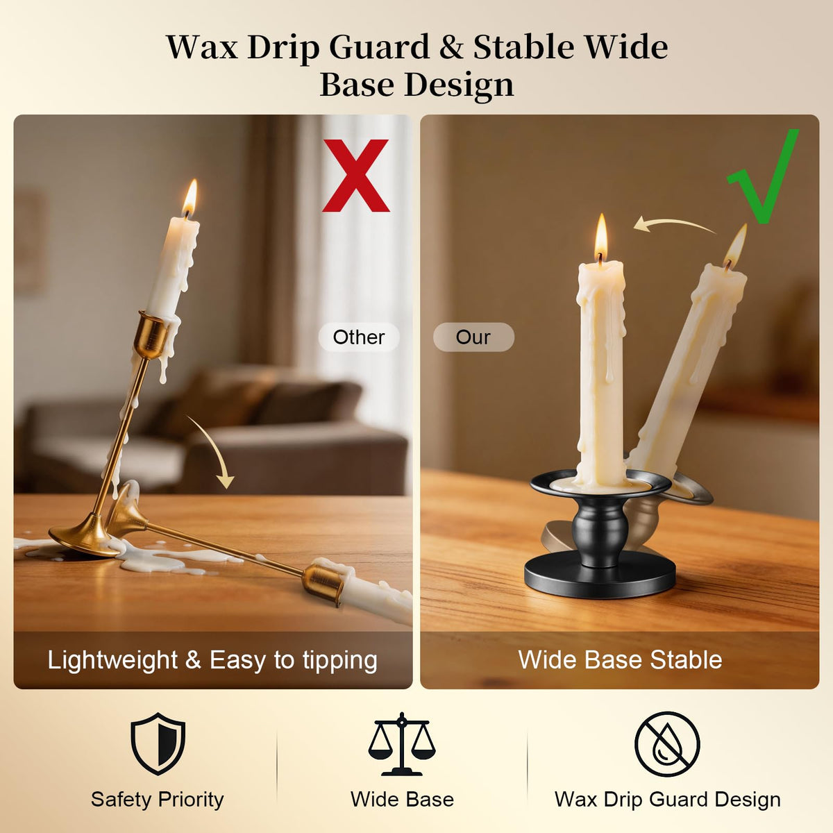 Pillar & Taper Dual Candle Holder: Fits 3" and 0.87" Diameter Candles