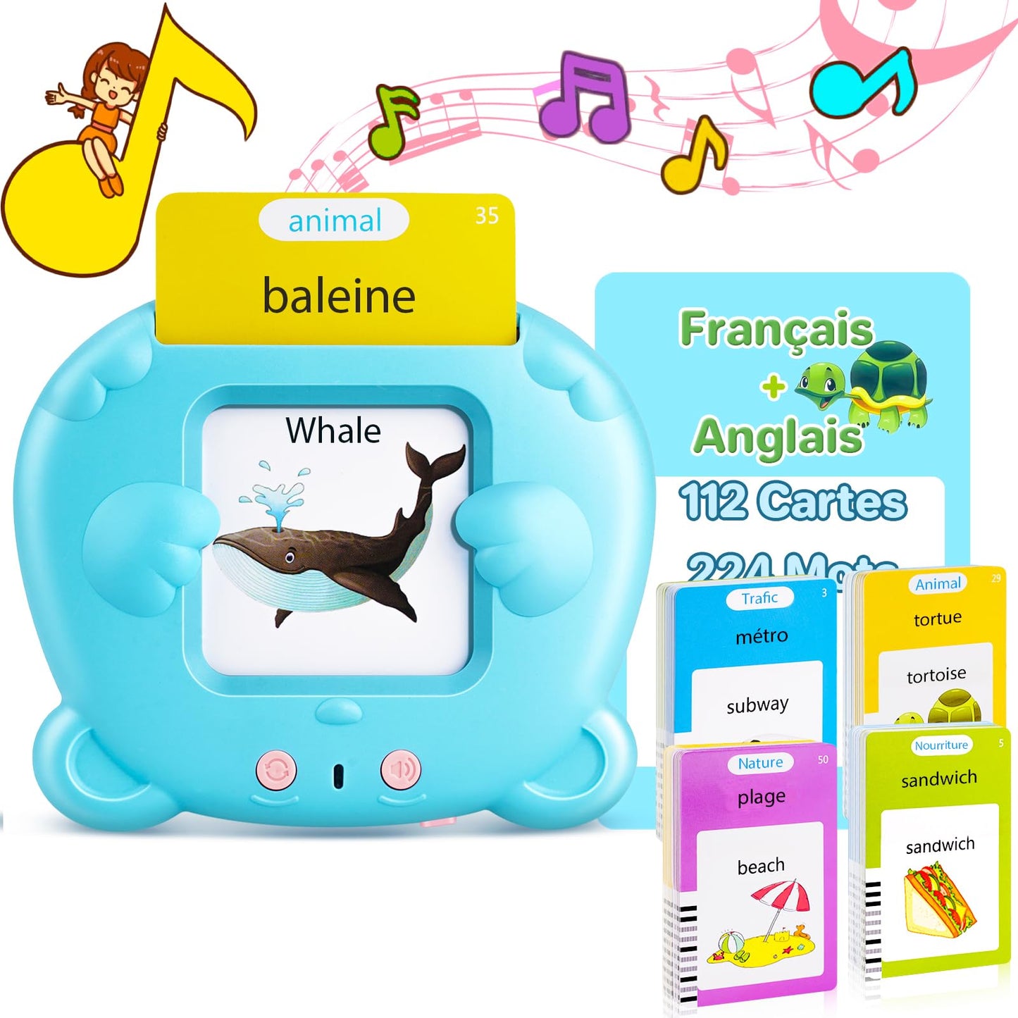 French & English Talking Flash Cards for Toddler, Learning Montessori Toys with 224 Sight Words, Speech Therapy Toys, Children's Sensory Preschool Learning Educational Birthday