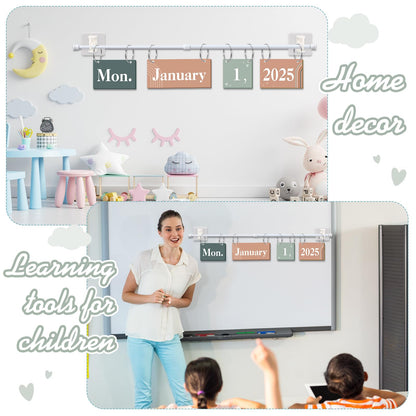 Containlol 56 Pcs Modern Boho Calendar Set Rainbow Flip Calendar with Holder Boho Classroom Decoration Cards Adjustable Rod Holder for Back to School Supplies