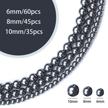 Siomia 45pcs 8mm Natural Black Hematite Beads Energy Healing Crystal Round Loose Stone Beads for Jewelry Making, DIY Bracelets Necklaces